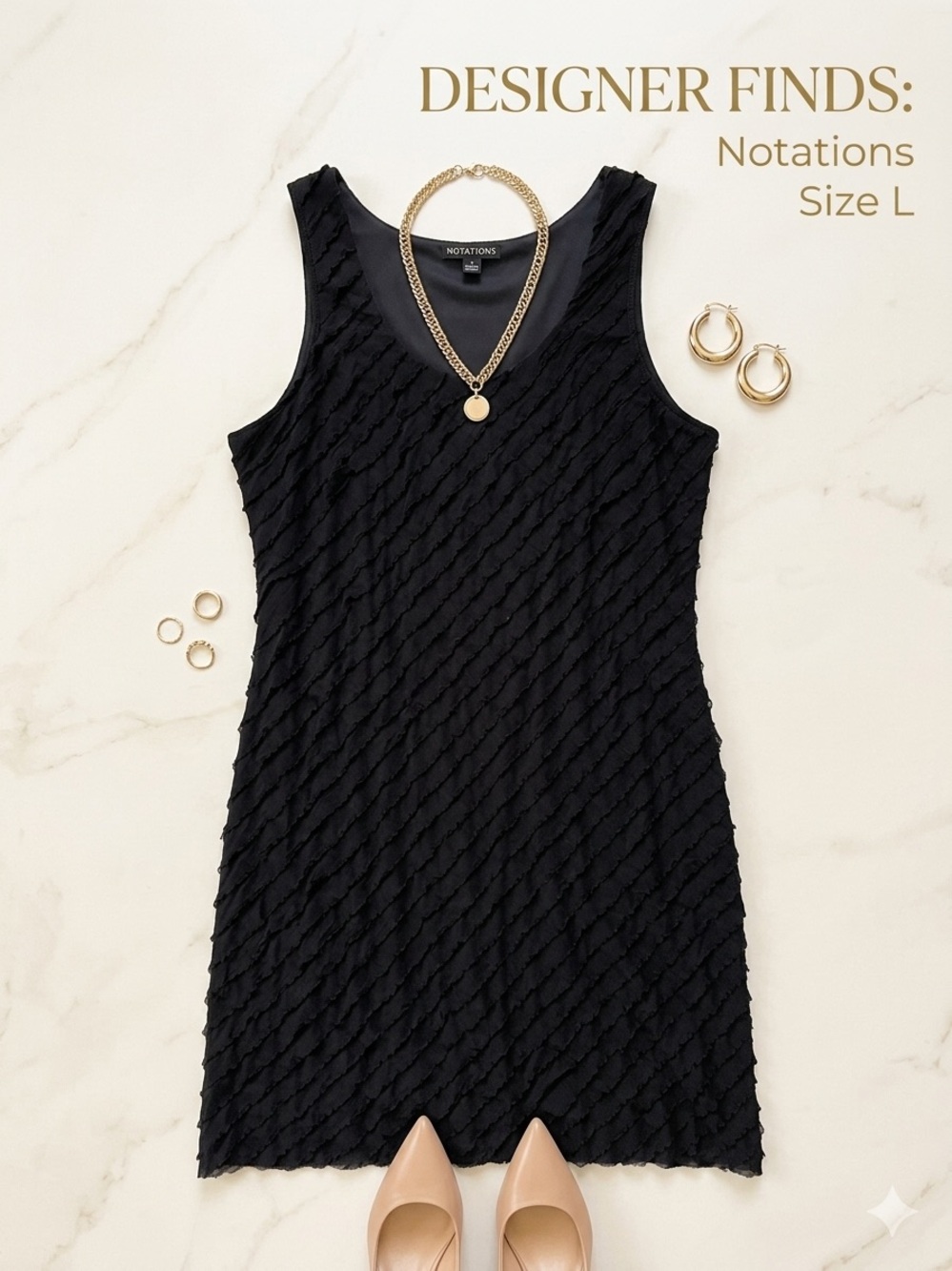 NWT Notations Black Tiered Ruffle Tank Dress XL Flirty Textured LBD Summer